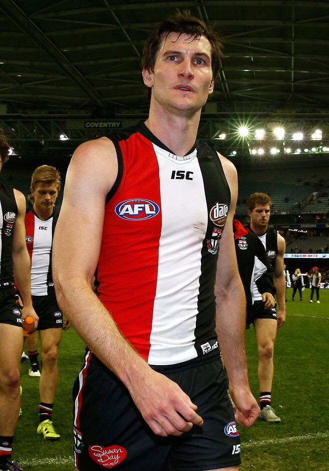 AFL 2015 Rd 21 - St Kilda v Geelong MELBOURNE, AUSTRALIA - AUGUST 22: Farren Ray of the Saints leaves the field after the 2015 AFL round 21 match between the St Kilda Saints and the Geelong Cats at Etihad Stadium, Melbourne, Australia on August 22, 2015. (Photo by Adam Trafford/AFL Media)